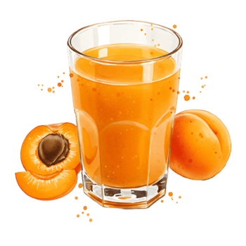 un' acquerello di albicocca succo con totale e affettato albicocche su un' pianura colore isolato pianura colore su trasparente sfondo png