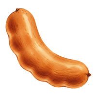 Depiction of a Watercolor cooked sausage with a wavy shape on an isolated plain color setting view image on transparent background png