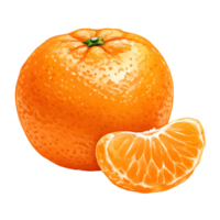 A vibrant tangerine with a segment displayed against a plain backdrop creating a simple composition on transparent background png