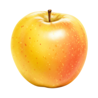 A Watercolor golden apple with a stem on a plain setting showing the fruit's texture and coloration on transparent background png