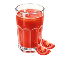 A reWatercoloring Watercolor of tomato juice with ice and two tomato slices at the base of the Watercolor image on transparent background png