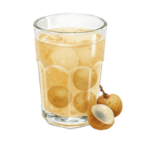 A Watercolor filled with a reWatercoloring beverage and longan fruits beside it on a plain backdrop view style on transparent background png