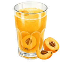 A reWatercoloring Watercolor of loquat juice with sliced fruits inside and beside the Watercolor on a plain surface on transparent background png