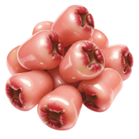 A Watercolor of rose apples piled together showing their unique shape and coloring on a plain setting on transparent background png