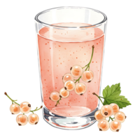 A Watercolor of pink juice with white currants and a leaf on a transparent canvas background image style on transparent background png