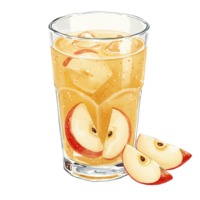 ReWatercoloring beverage in a Watercolor with ice cubes and sliced apples on a plain colored surface view on transparent background png