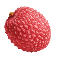 A Watercolor lychee fruit with a textured rind and a small stem isolated on a plain backdrop view on transparent background png