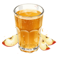 A Watercolor of apple juice with apple slices on a plain setting creating a reWatercoloring and tasty beverage image on transparent background png
