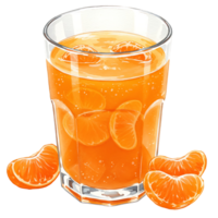 A Watercolor filled with vibrant citrus beverage and segments of tangerine fruit on a plain surface on transparent background png