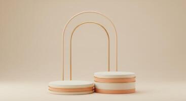 Elegant product display featuring white and pink marble cylinders and a minimalist archway photo