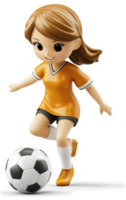Smiling girl soccer player in dynamic action. png
