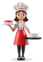 Smiling chef character presenting food on trays. png