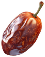 Close-up view of a single, polished date fruit. png
