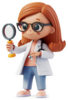 Smiling cartoon doctor examines with magnifying glass. png