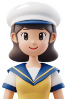 Smiling cartoon girl in a sailor's uniform. png