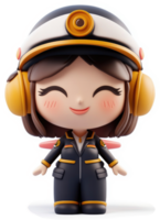 Joyful, cartoon pilot character in uniform. png