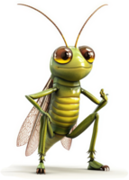 Cartoon grasshopper character in a posed stance. png