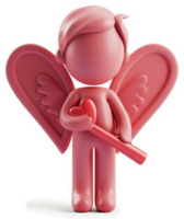 Pink cupid figure holds a red heart with a staff. png