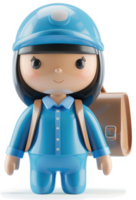 Cheerful cartoon girl character in a blue uniform and backpack. png