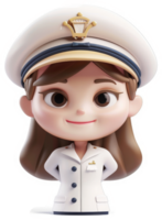 Smiling cartoon girl in a captain's uniform. png