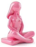 Pink seated figure sculpture in a meditative pose. png