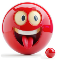 A vibrant, glossy, red emoticon with a wide grin and protruding tongue. png