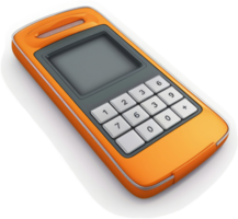 Portable orange digital device with numeric keypad. png
