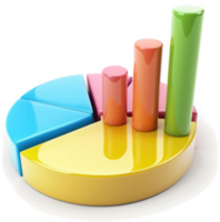 Colorful pie chart and bar graph illustrate data. png