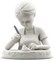 A young sculptor meticulously carves a form from clay. png