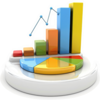 Colorful bar graph and pie chart illustrating growth and data analysis. png
