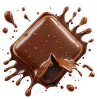 Melted chocolate square exploding in a delicious splash. png