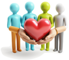 Diverse group holding a heart, symbolizing unity and care. png