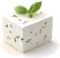 Fresh, cubed white cheese topped with basil. png