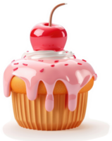 A delicious-looking pink frosted cupcake topped with a cherry. png