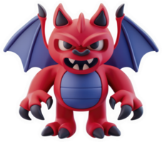Fierce red demon figurine with sharp features. png