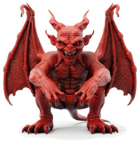 Red demonic gargoyle figure in a squatting pose. png