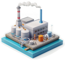 Industrial complex with multiple processing tanks and smokestacks. png