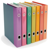 Colorful file folders neatly stacked in a tower. png