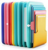 Colorful file folders organized in a stack, showcasing various document types. png