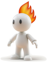 Animated character with fiery hair, stylized representation. png