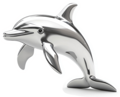 Polished metallic dolphin leaping in profile view. png