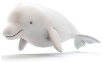 White whale in a dynamic swimming pose. png