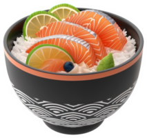 Salmon and rice bowl with citrus and berries. png