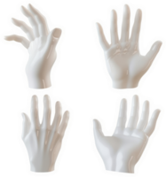 Four stylized, white, anatomical hand models. png