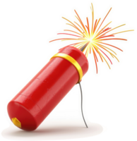 Red cylindrical firework exploding in a burst of color. png