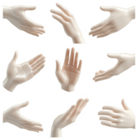 Diverse hand postures displayed on a white background. png