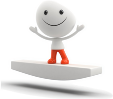 Joyful character stands atop a floating platform. png