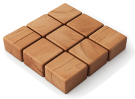 Nine wooden blocks arranged in a square grid pattern. png