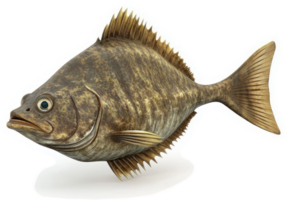 This is a rendering of a large, speckled, flatfish. png
