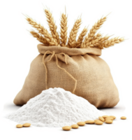 Wheat flour in a burlap sack, ready for use. png